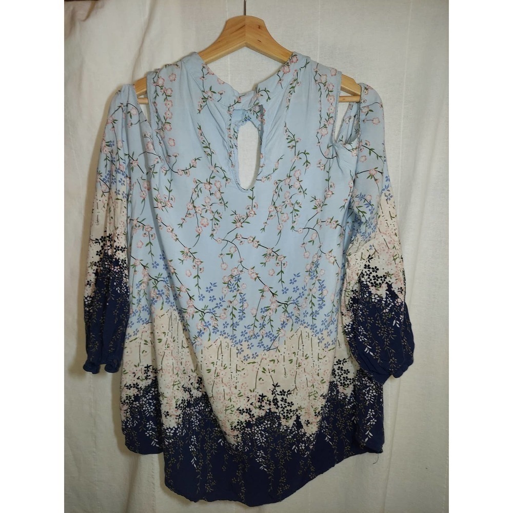 JANETTE Plus Cold Shoulder Cherry Blossom Print Double Button , 2X